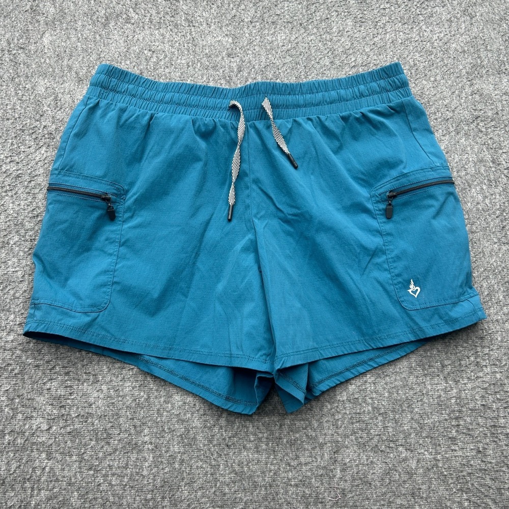 Happy Camper Torrid Drawstring Shorts Size 0 Teal Blue 4.5" Inseam Hiking